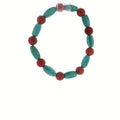 Oval Turquoise and Round Red Bead Stretch Bracelet