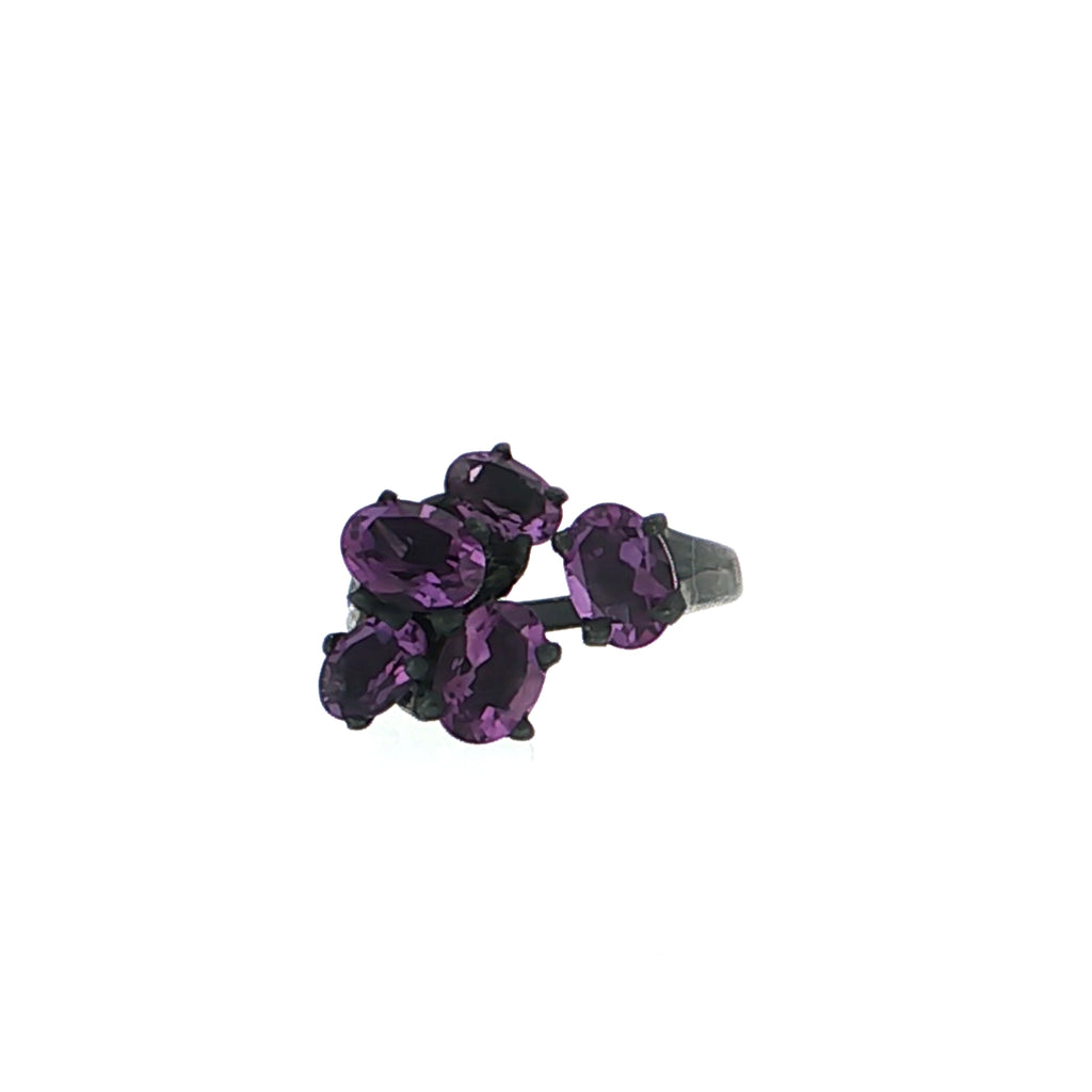 Oval Brilliant Cut Amethyst Cluster Bypass Ring