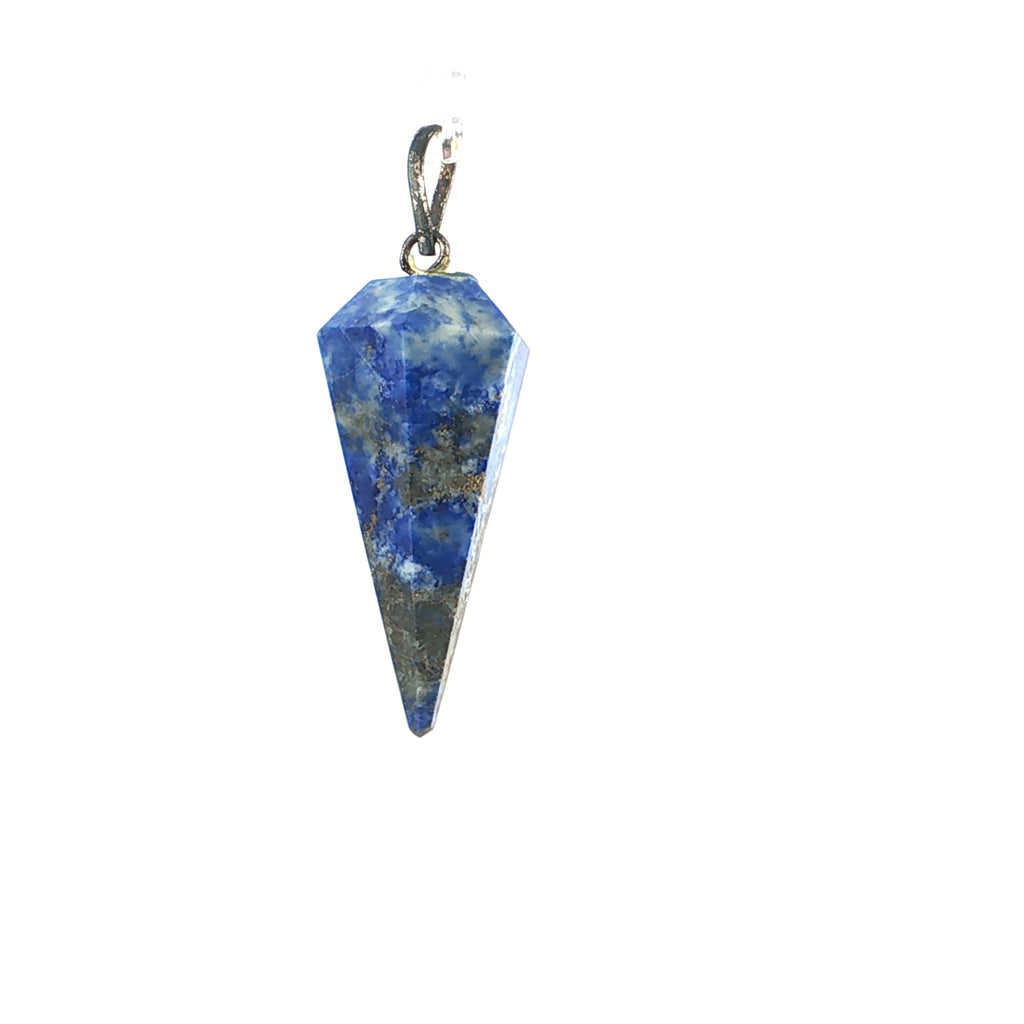 Carved Lapis Lazuli Kite-Shaped Geometric Pendant