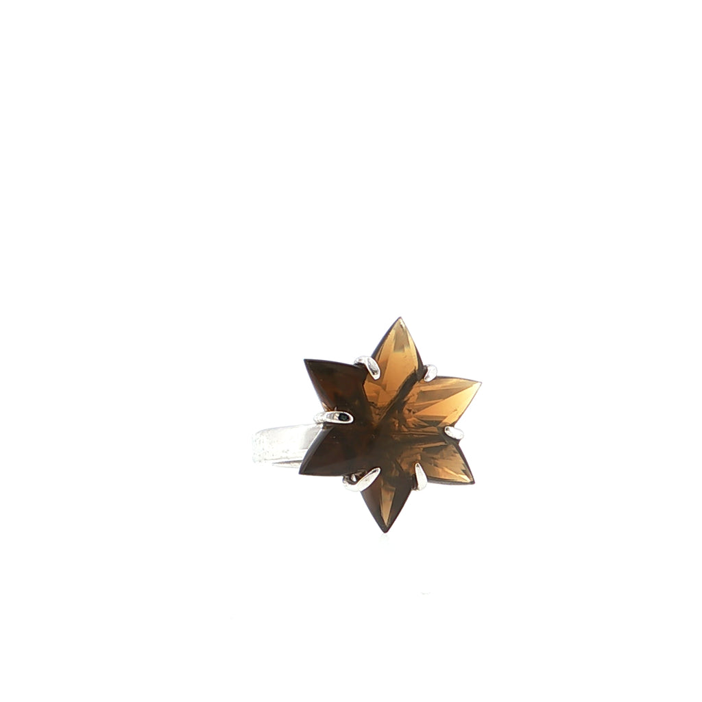 Silver Star-Cut Smoky Quartz Cocktail Ring