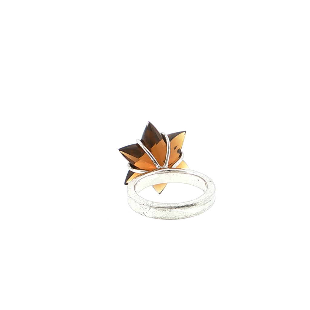 Silver Star-Cut Smoky Quartz Cocktail Ring