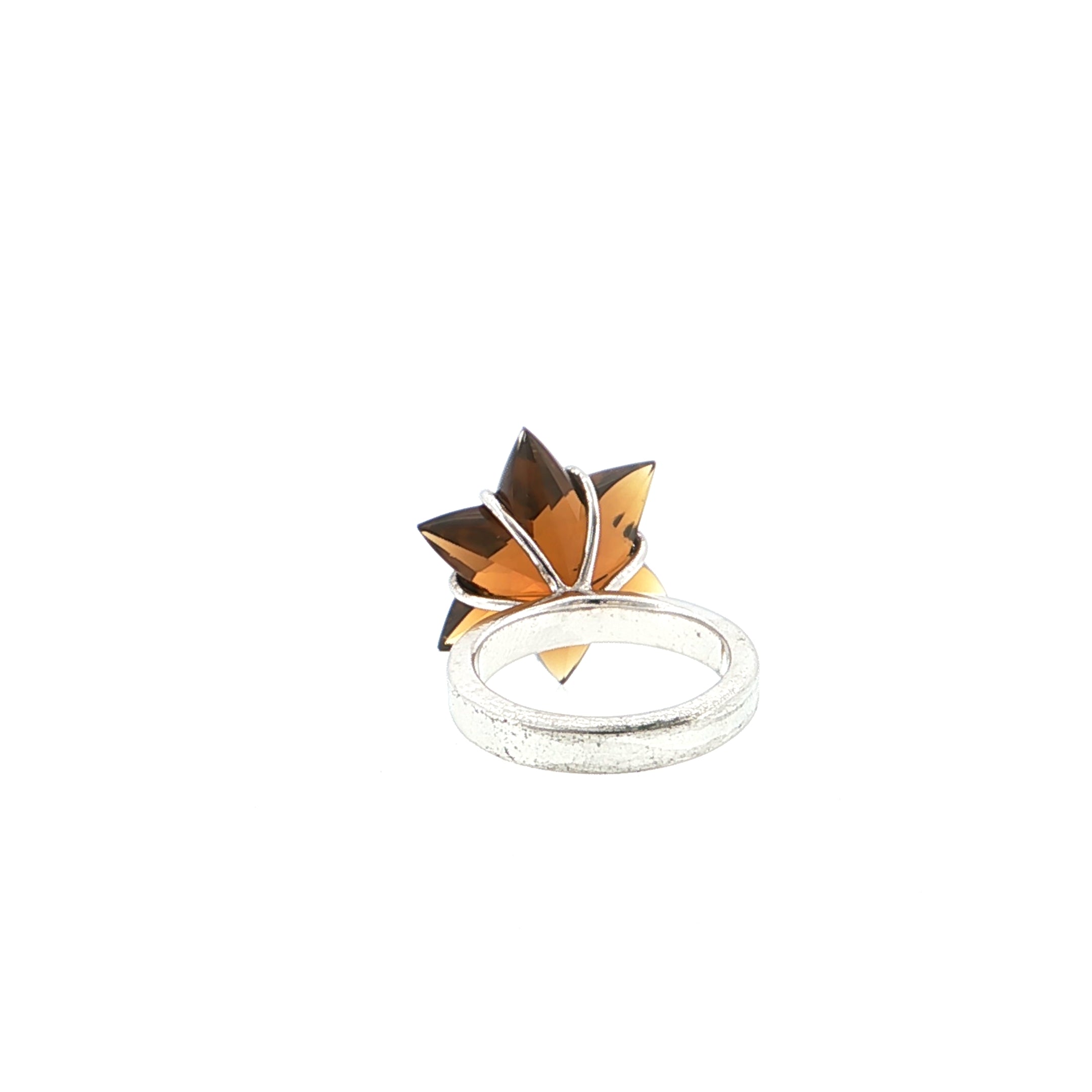 Silver Star-Cut Smoky Quartz Cocktail Ring