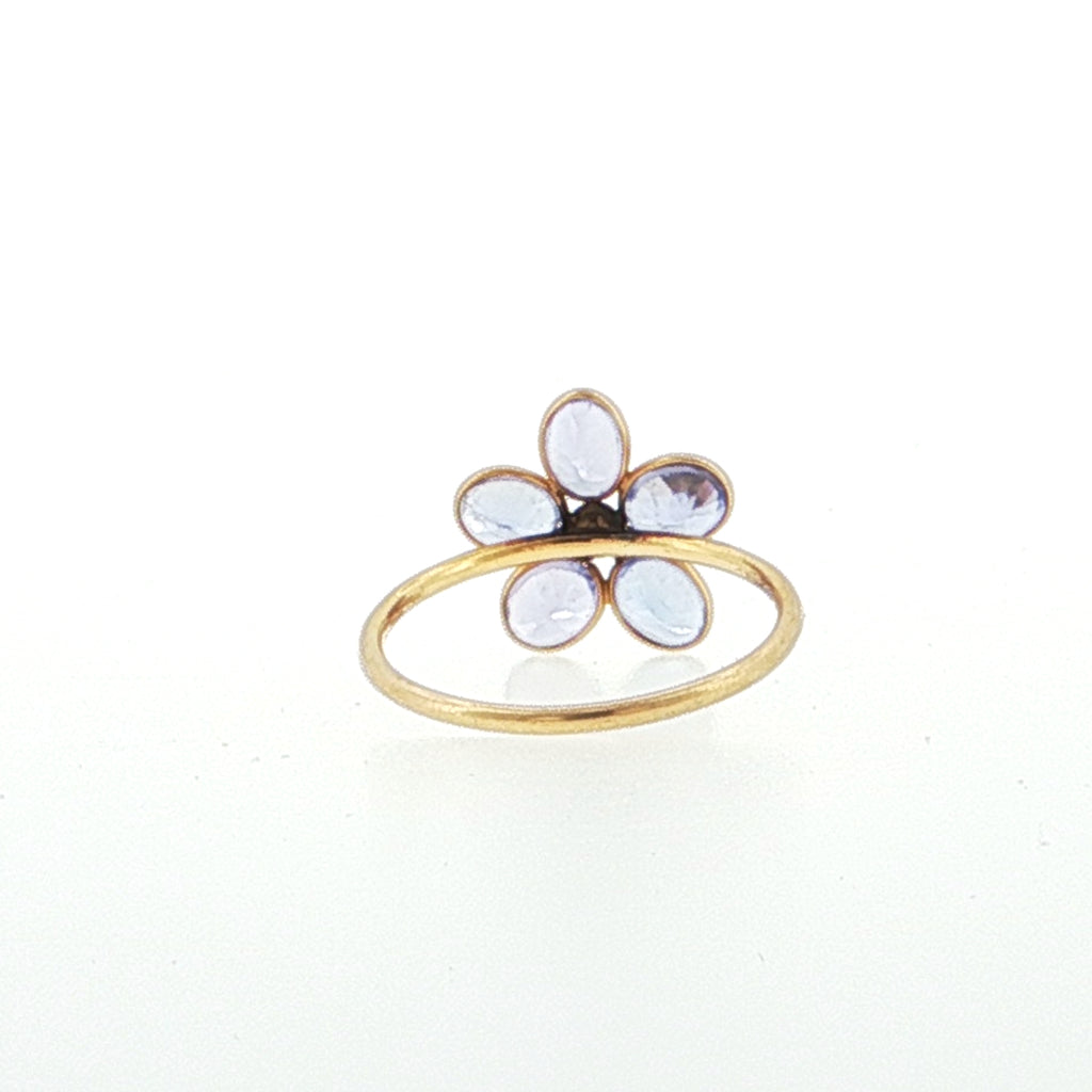 Tanzanite and Diamond Floral Cluster Ring in Yellow Gold