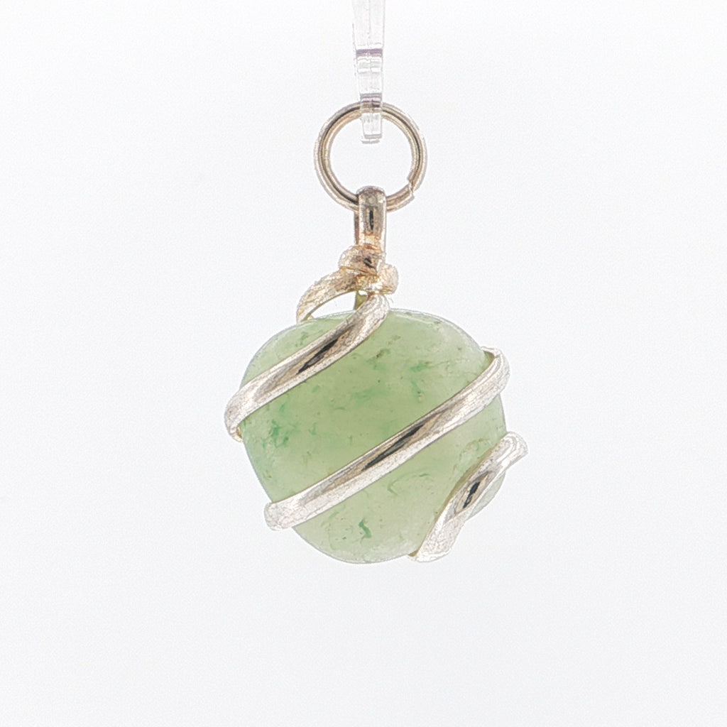 Artisanal Silver Wire-Wrapped Baroque Green Jade Cabochon Jade Pendant