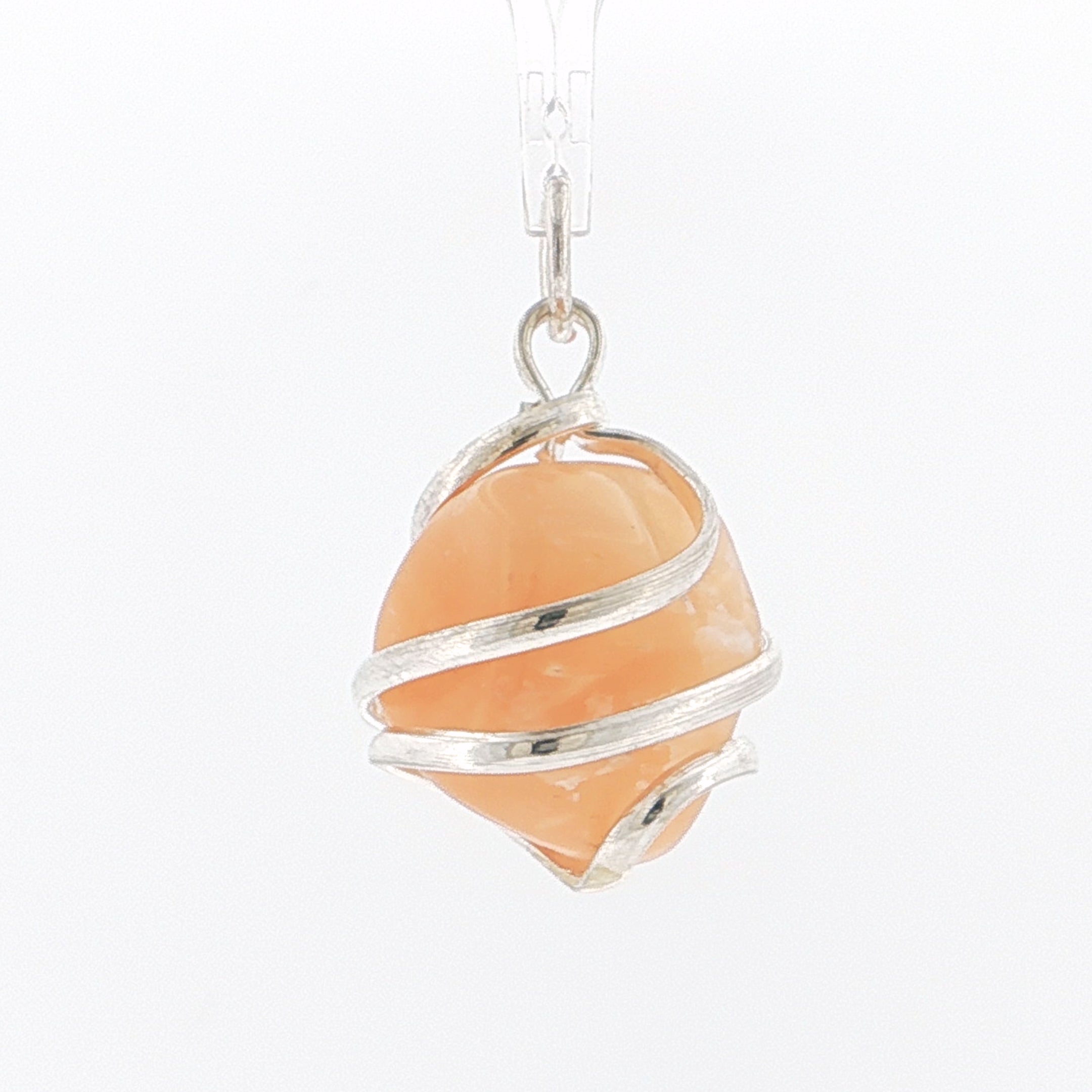 Wire-Wrapped Peach Moonstone Baroque Cabochon Pendant