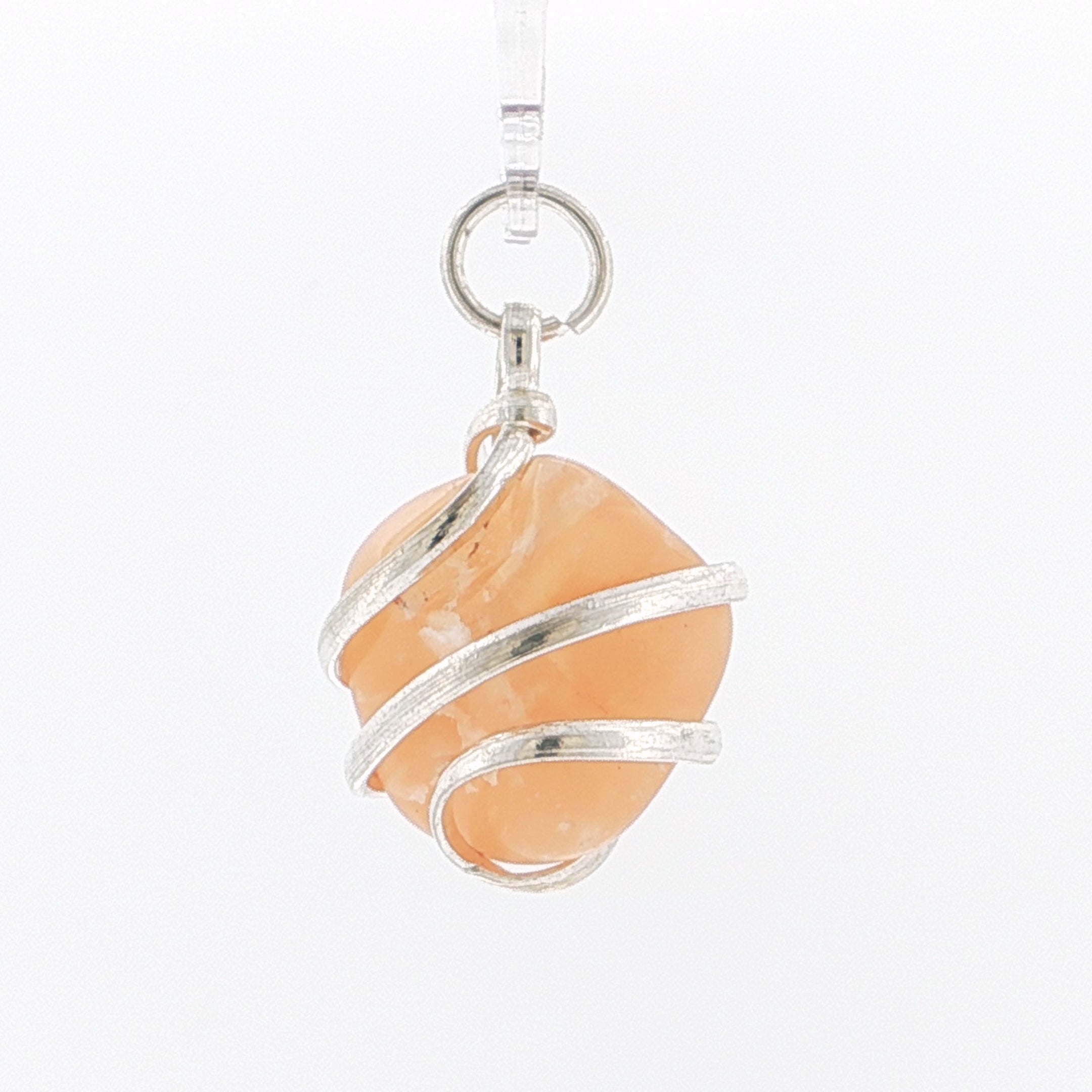 Wire-Wrapped Peach Moonstone Baroque Cabochon Pendant