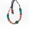Handcrafted Multi-Strand Turquoise and Coral Beaded Bracelet with Silver-Tone Accents
