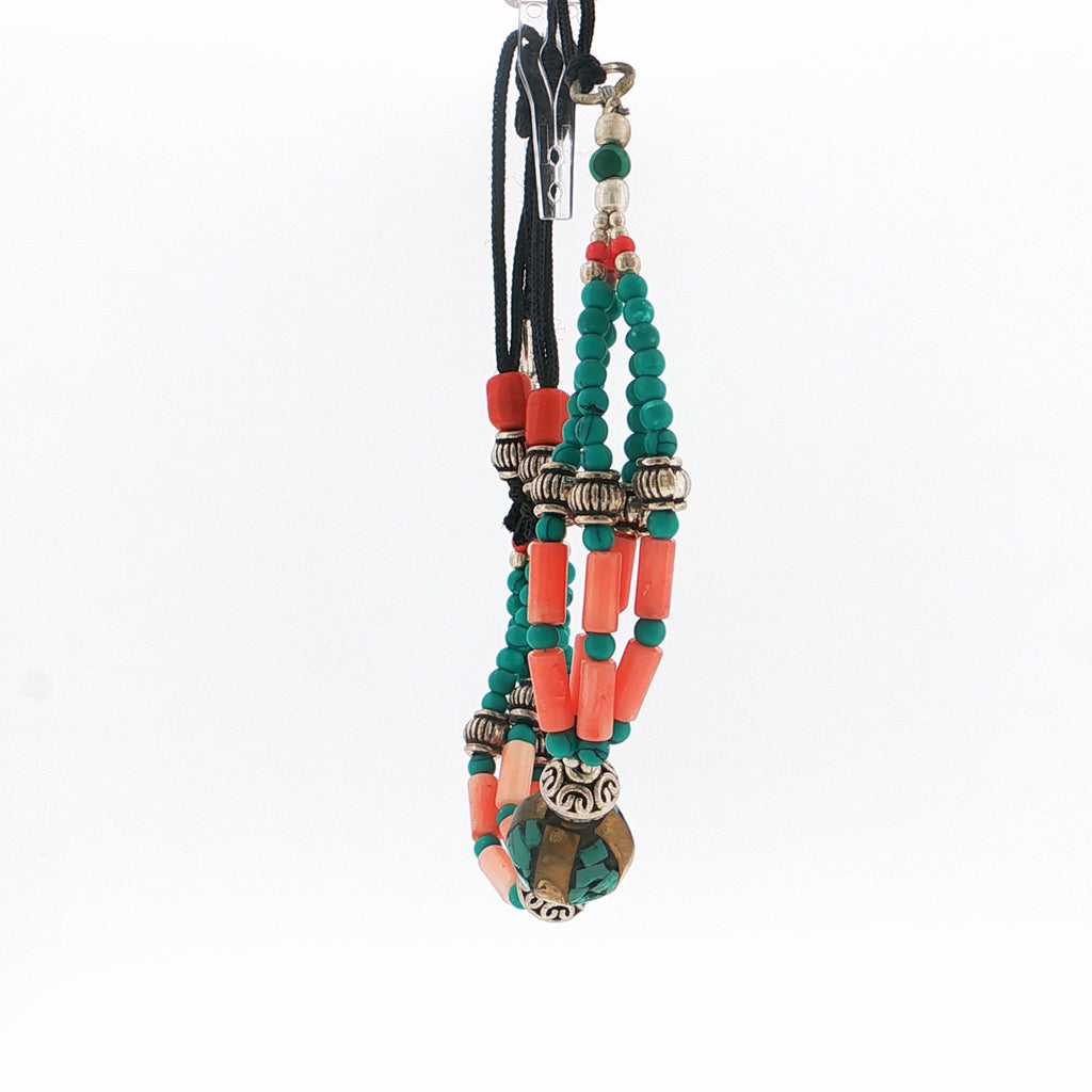 Handcrafted Multi-Strand Turquoise and Coral Beaded Bracelet with Silver-Tone Accents