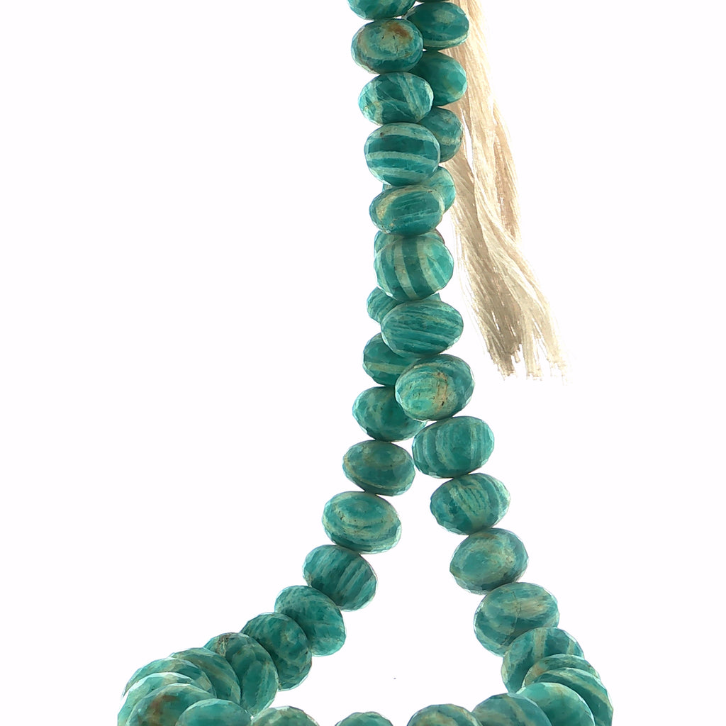 Natural Faceted Amazonite Rondelle Bead Strand with Silk Tassel Beaded Strand