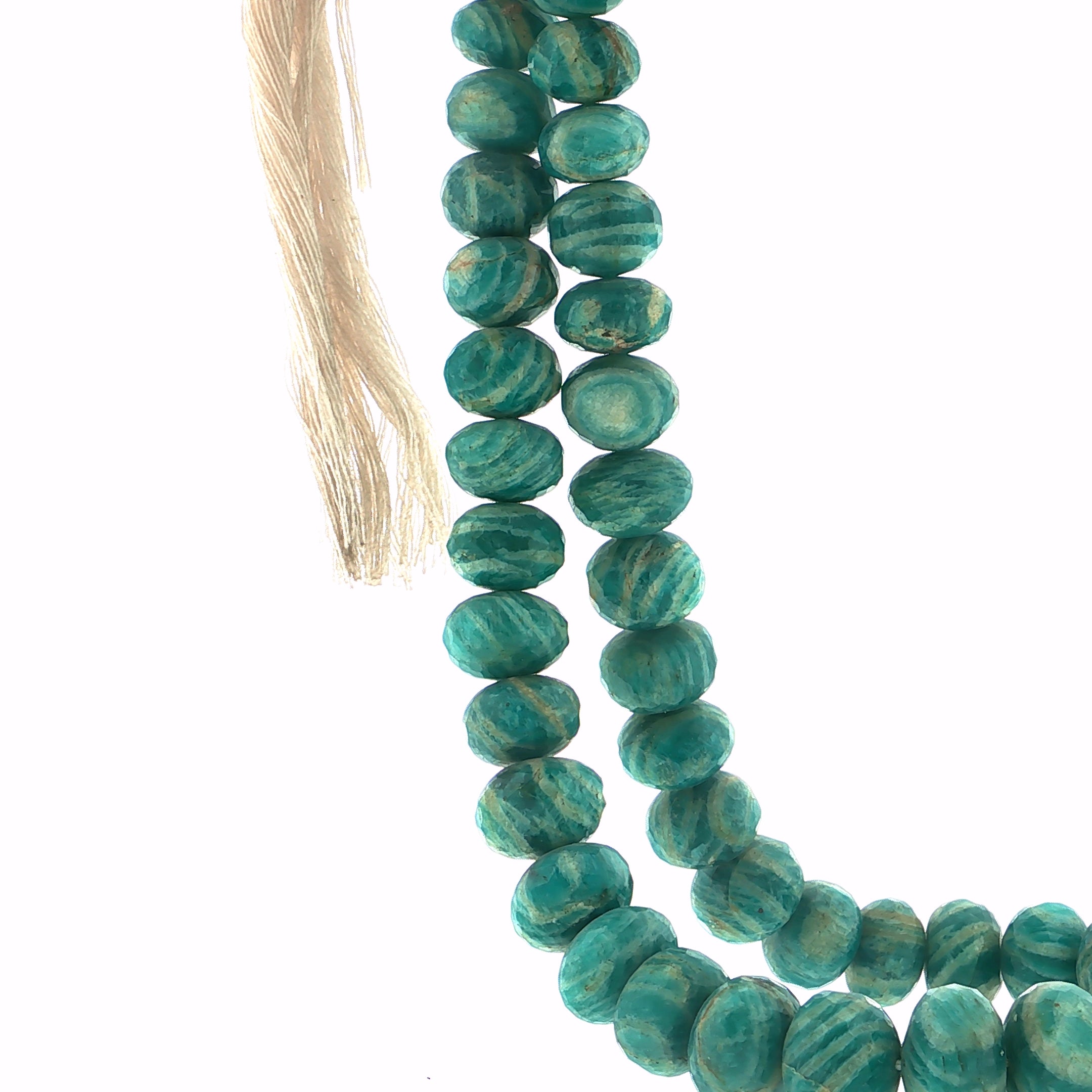 Natural Faceted Amazonite Rondelle Bead Strand with Silk Tassel Beaded Strand