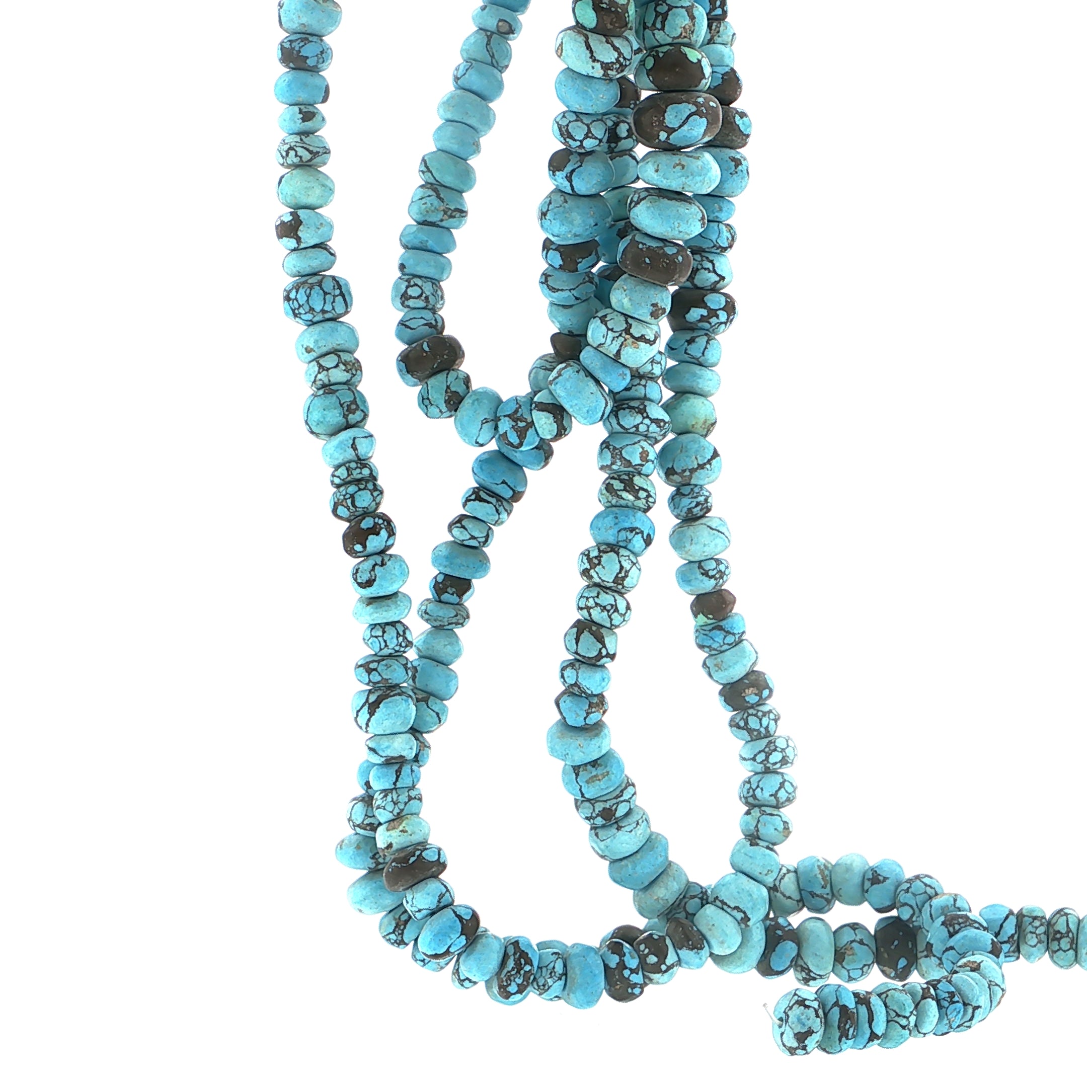 Multistrand Graduated Turquoise Matrix Rondelle Bead Necklace