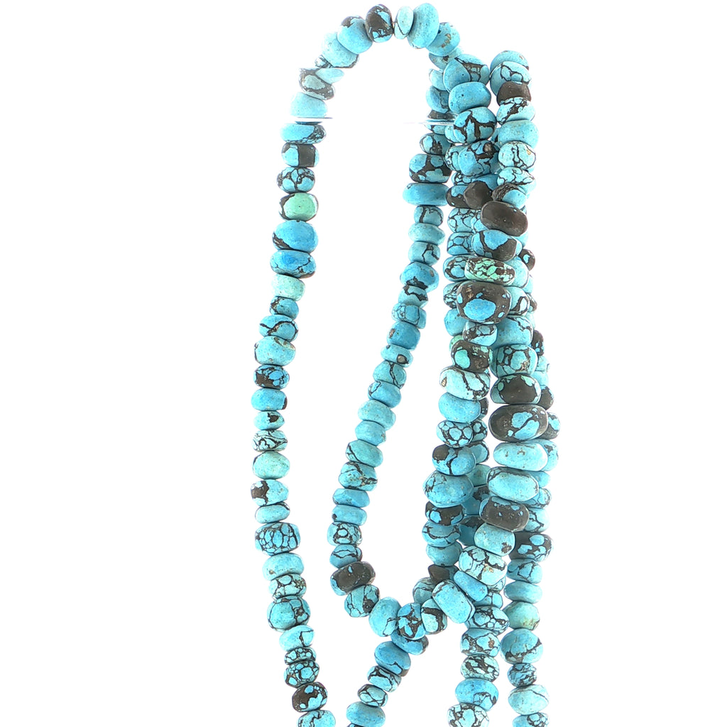 Multistrand Graduated Turquoise Matrix Rondelle Bead Necklace