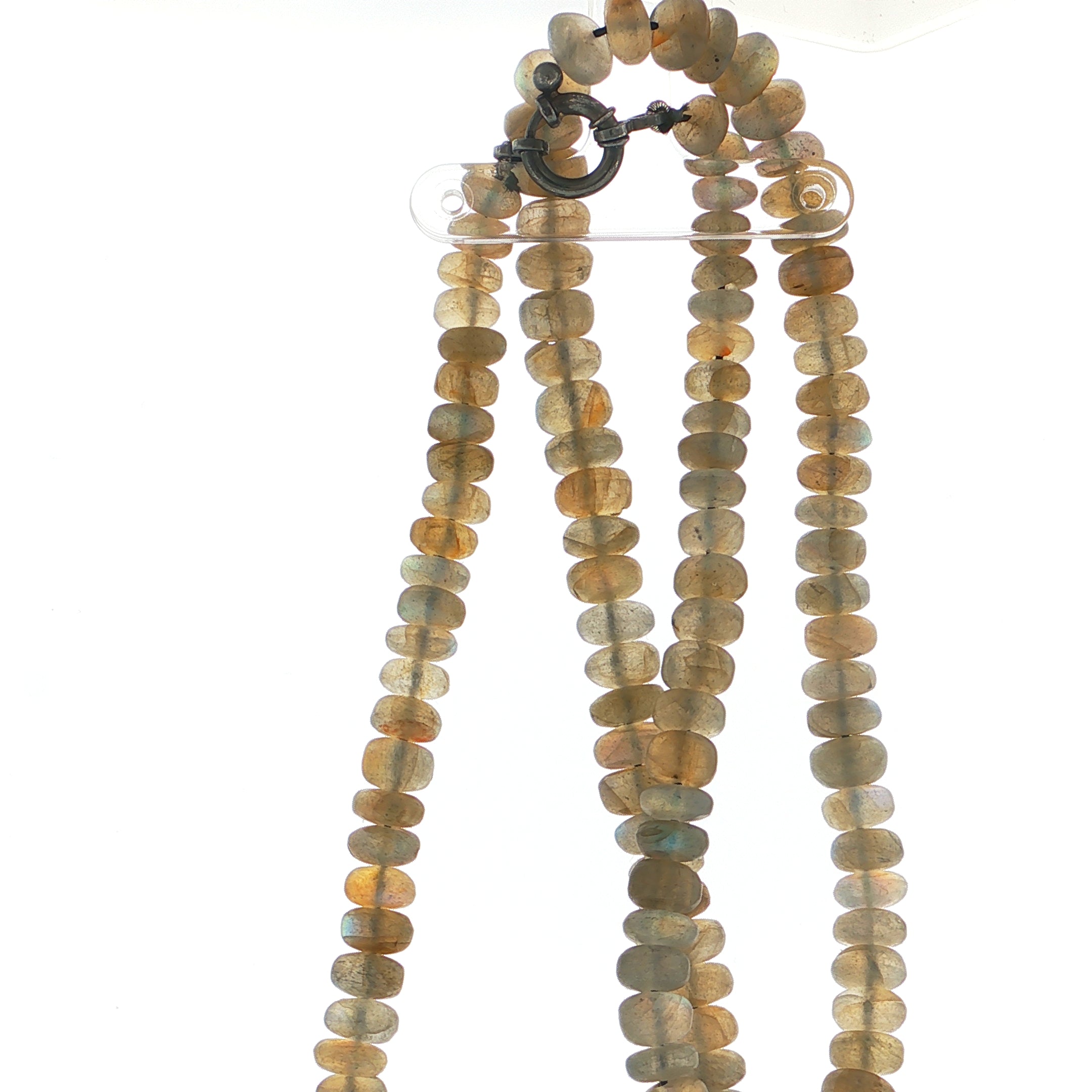 Iridescent Labradorite Beaded Rondelle Necklace with Oxidized Silver Clasp