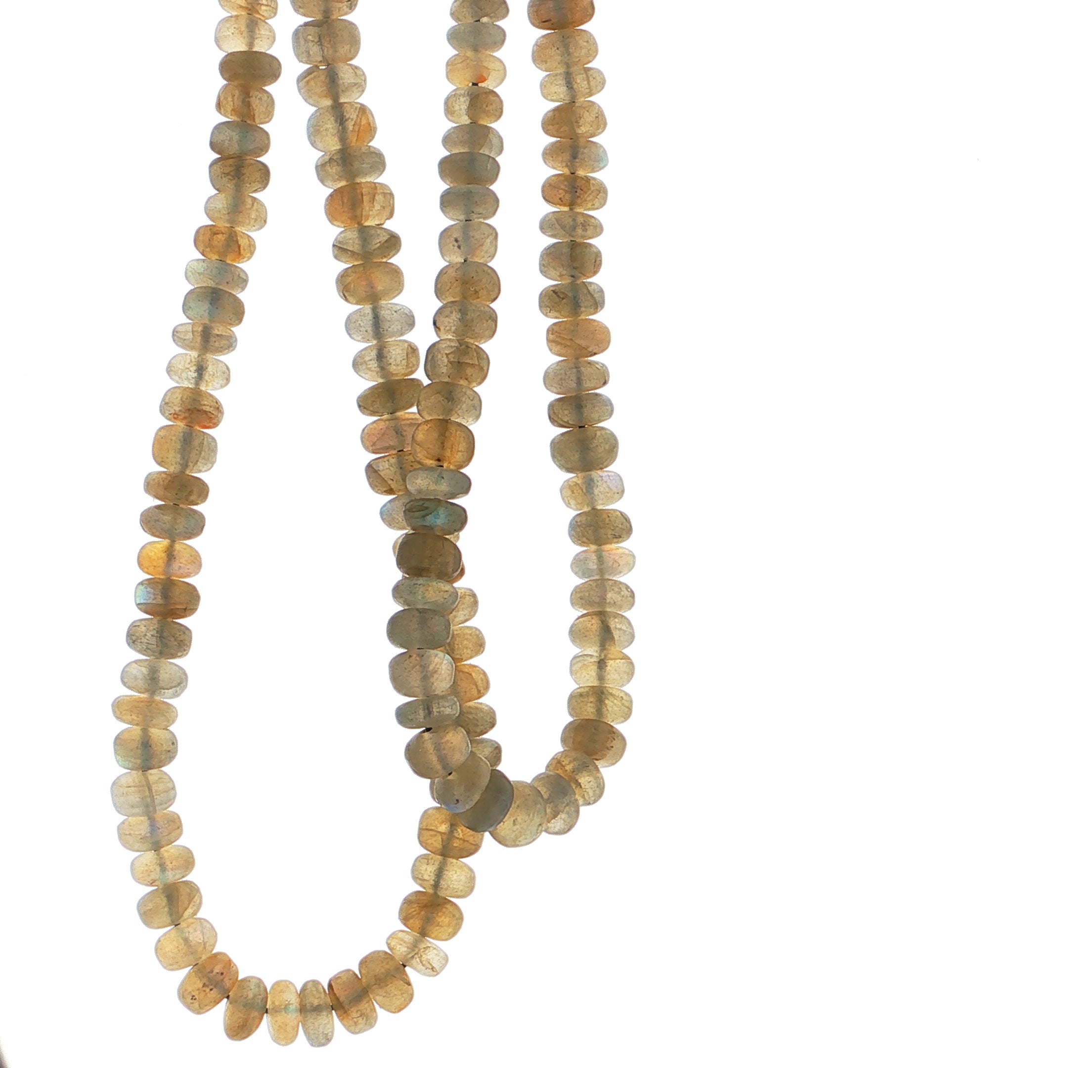 Iridescent Labradorite Beaded Rondelle Necklace with Oxidized Silver Clasp