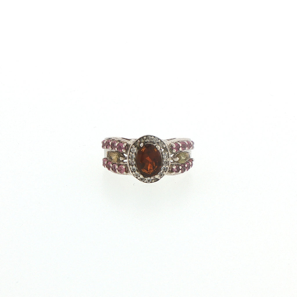 Silver Oval Multi-coloured Tourmaline Cocktail Ring