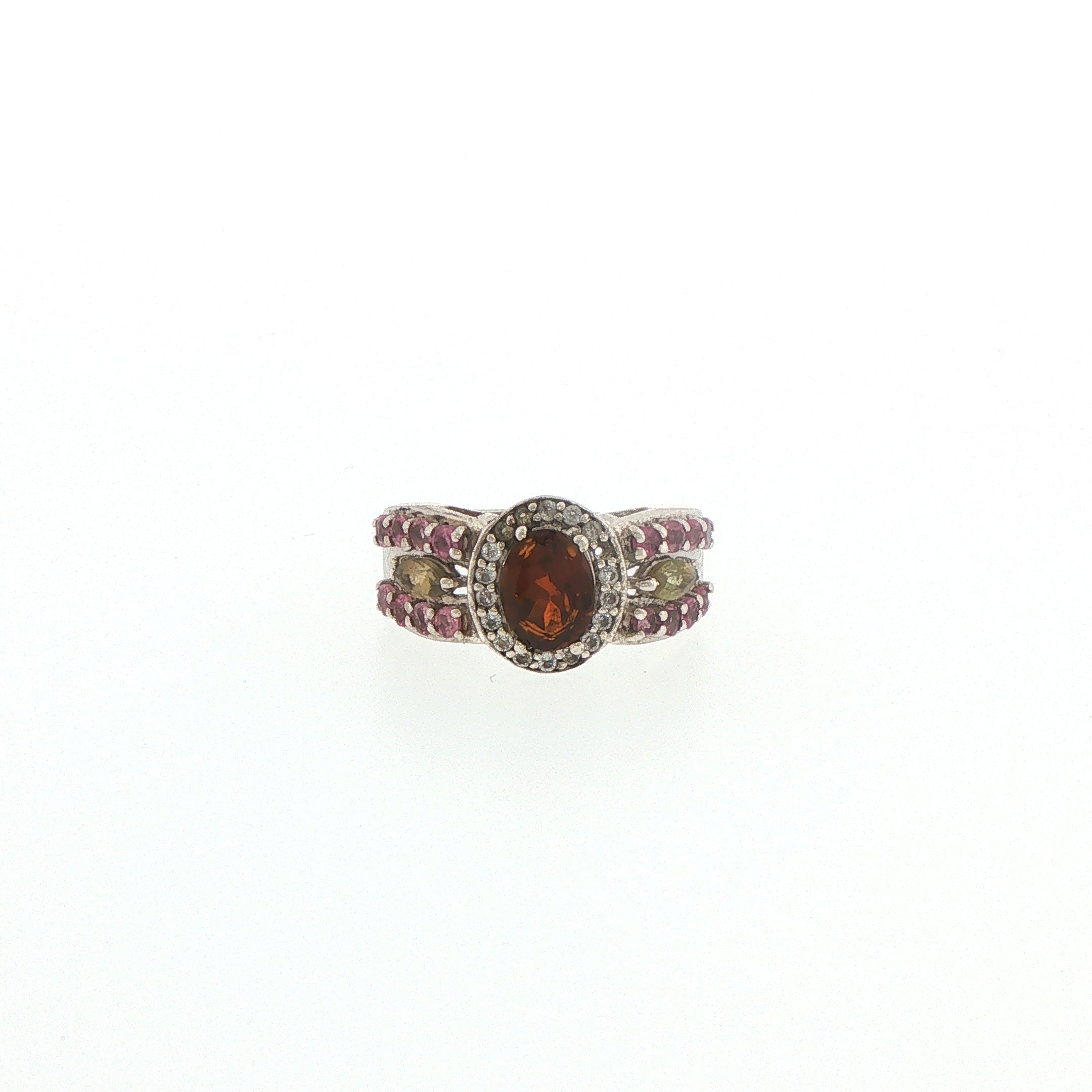 Silver Oval Multi-coloured Tourmaline Cocktail Ring
