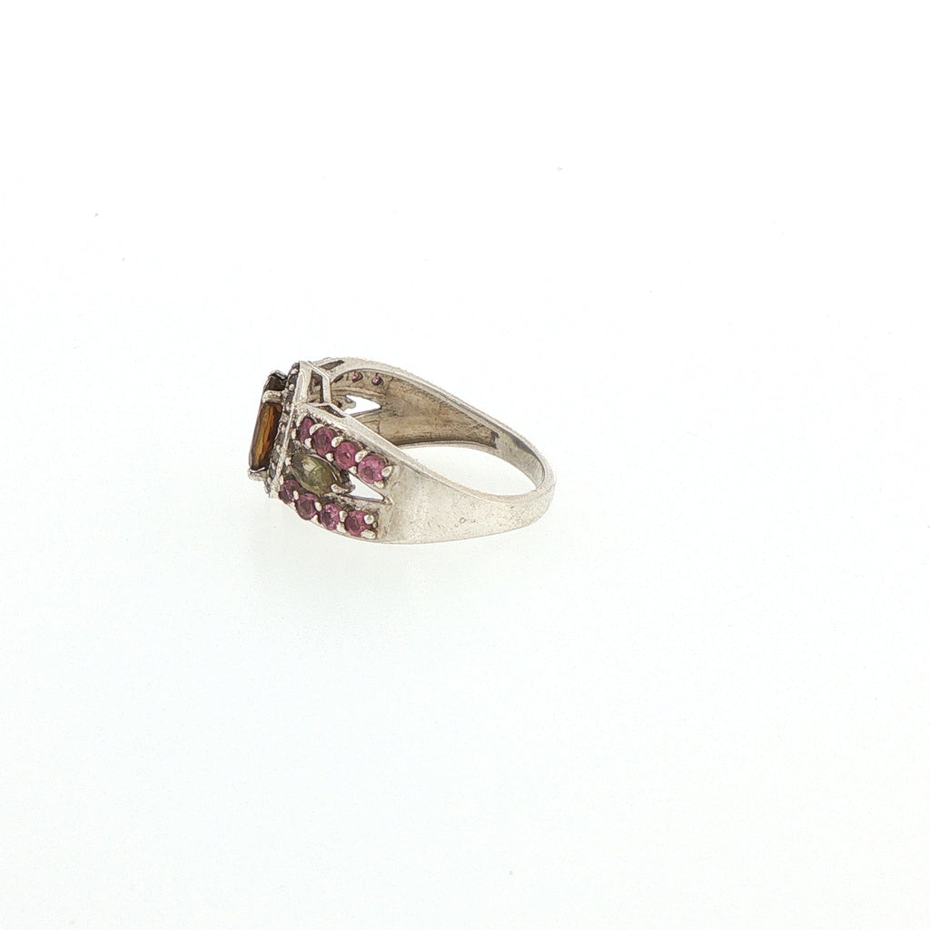 Silver Oval Multi-coloured Tourmaline Cocktail Ring