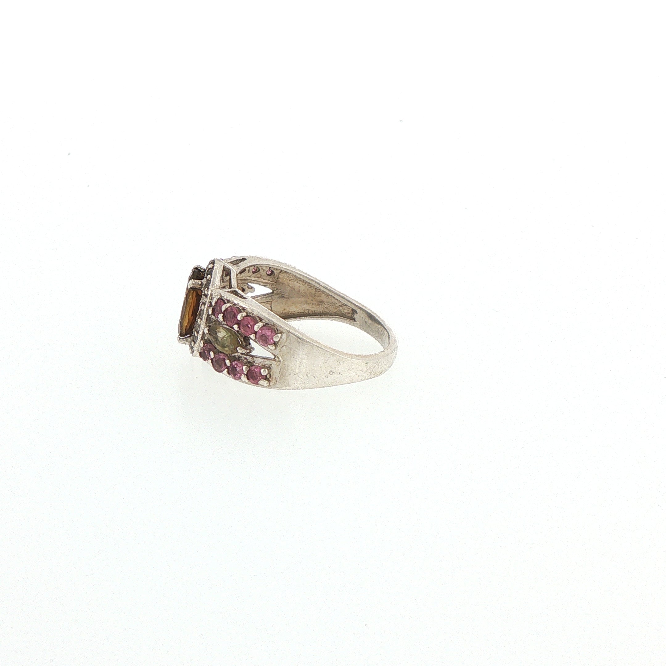 Silver Oval Multi-coloured Tourmaline Cocktail Ring
