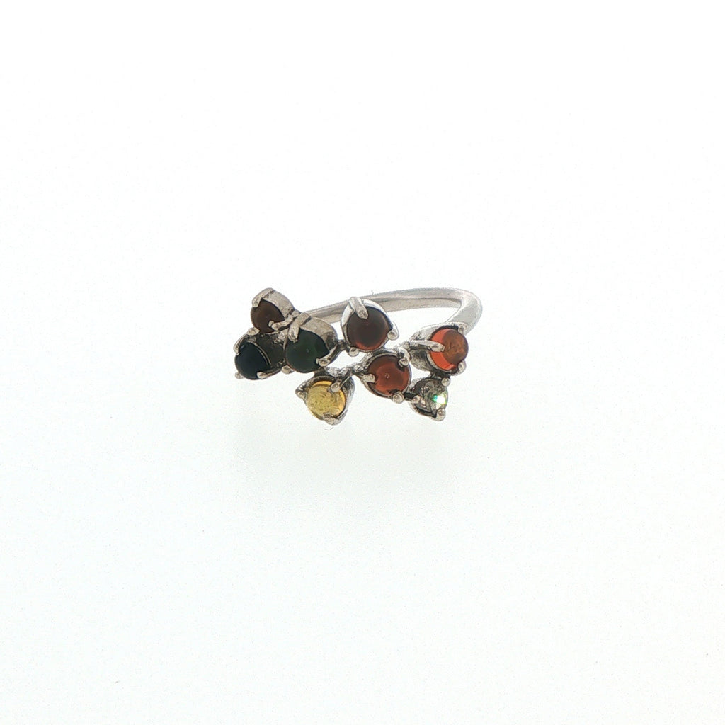 Multi-Stone Amber Cluster Ring in Silver