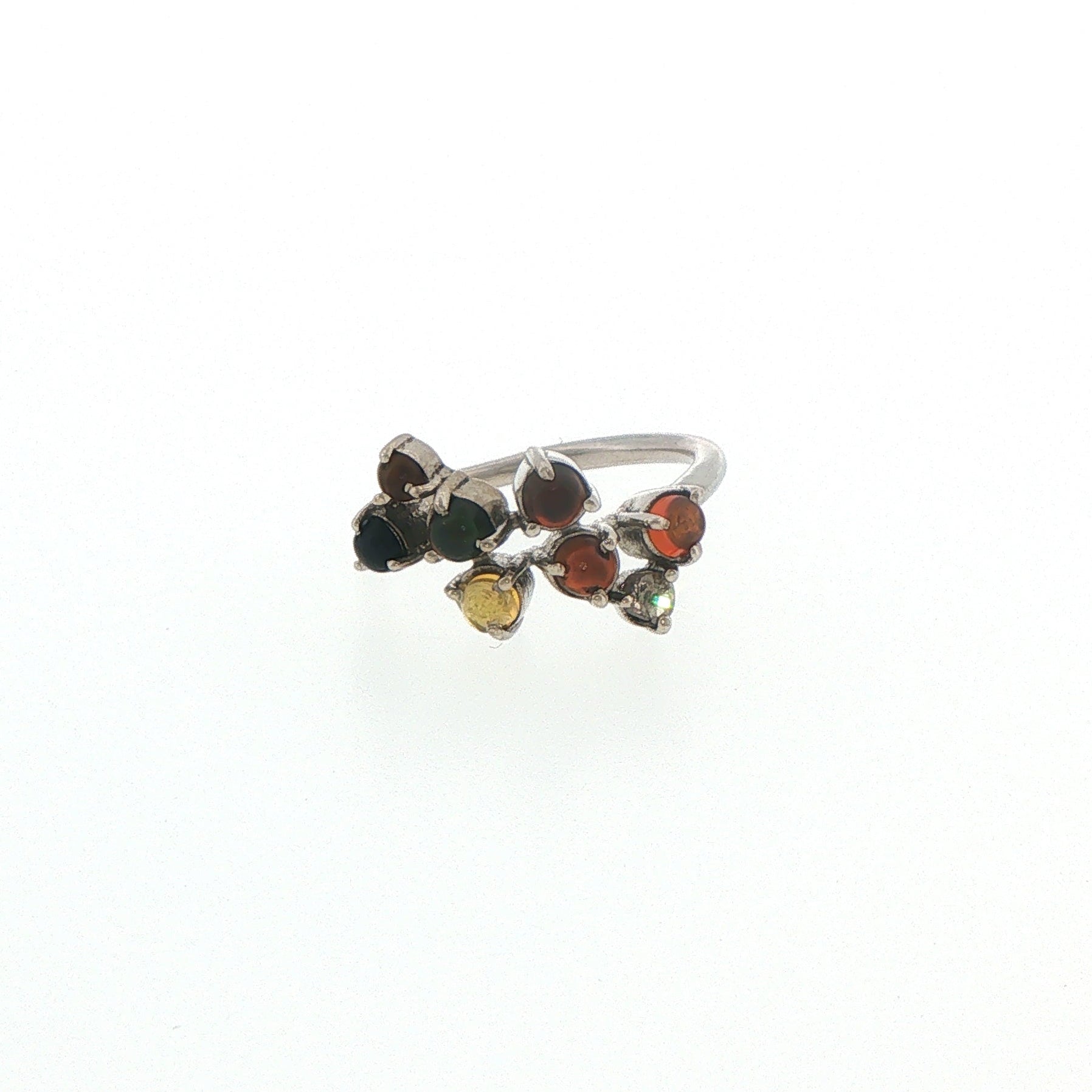 Multi-Stone Amber Cluster Ring in Silver