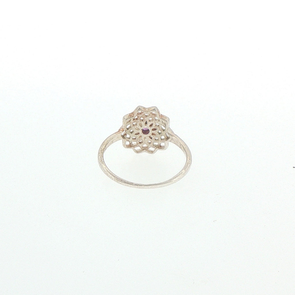 Silver Openwork Mandala Cocktail Ring with Amethyst