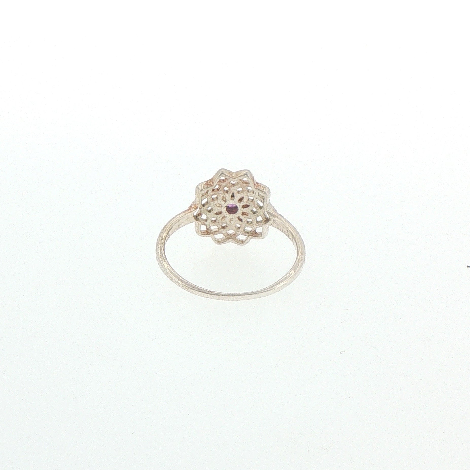 Silver Openwork Mandala Cocktail Ring with Amethyst