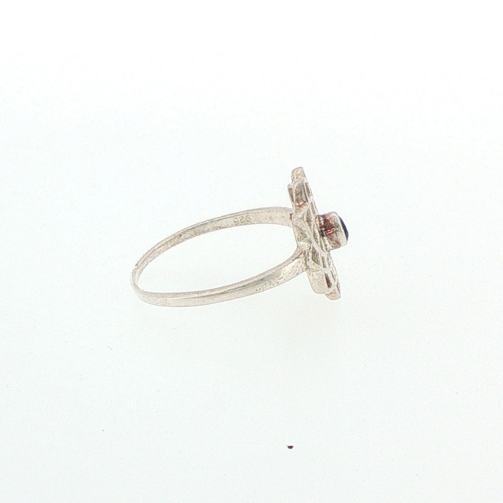 Silver Openwork Mandala Cocktail Ring with Amethyst