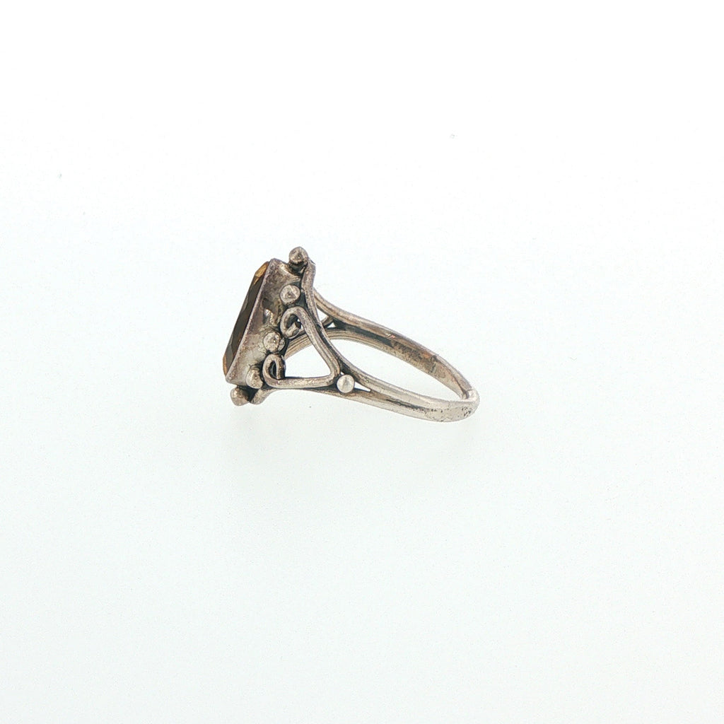 Vintage Style Marquise Citrine Filigree Cocktail Ring in Silver