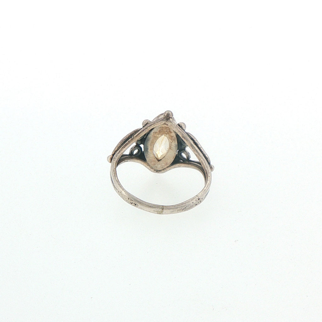 Vintage Style Marquise Citrine Filigree Cocktail Ring in Silver
