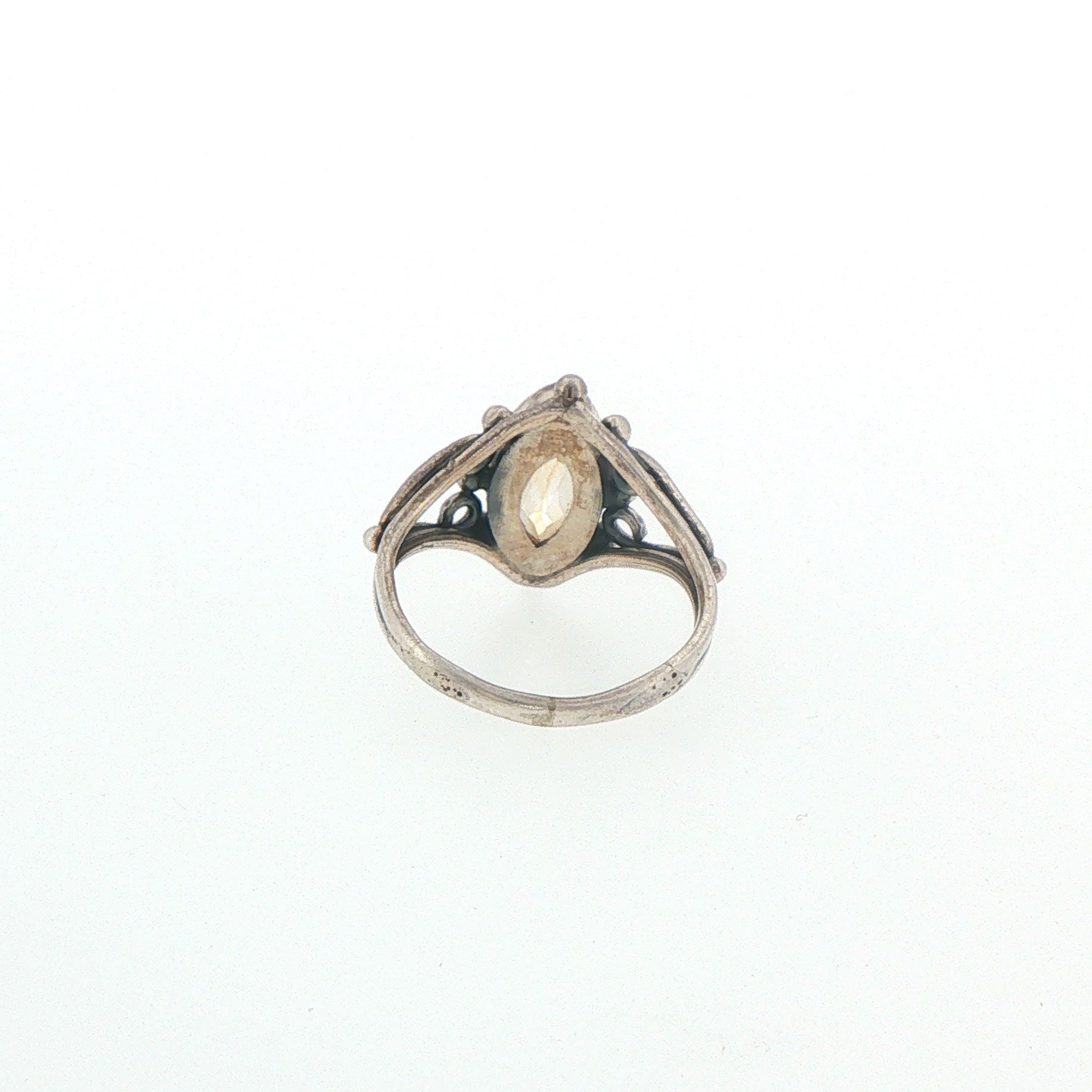 Vintage Style Marquise Citrine Filigree Cocktail Ring in Silver