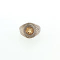Vintage-Inspired Engraved Silver Citrine Signet Ring