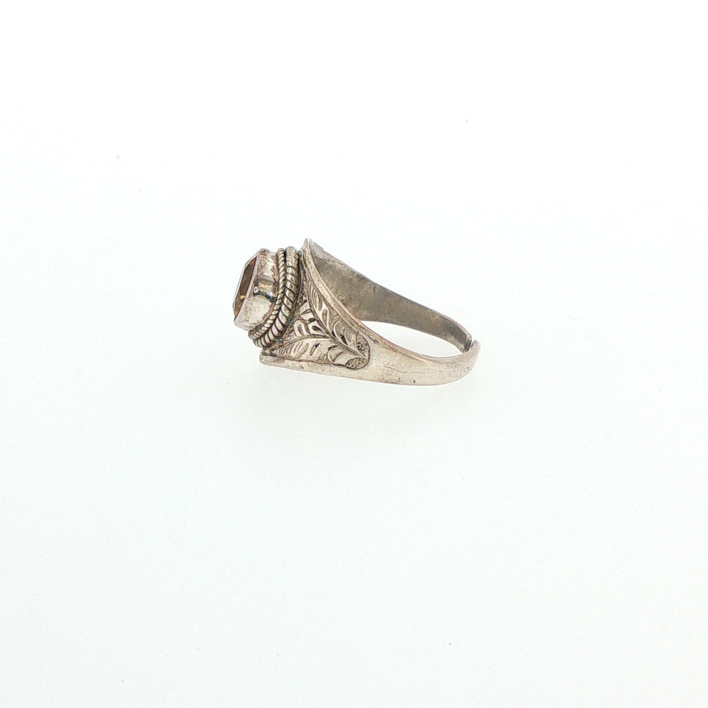 Vintage-Inspired Engraved Silver Citrine Signet Ring