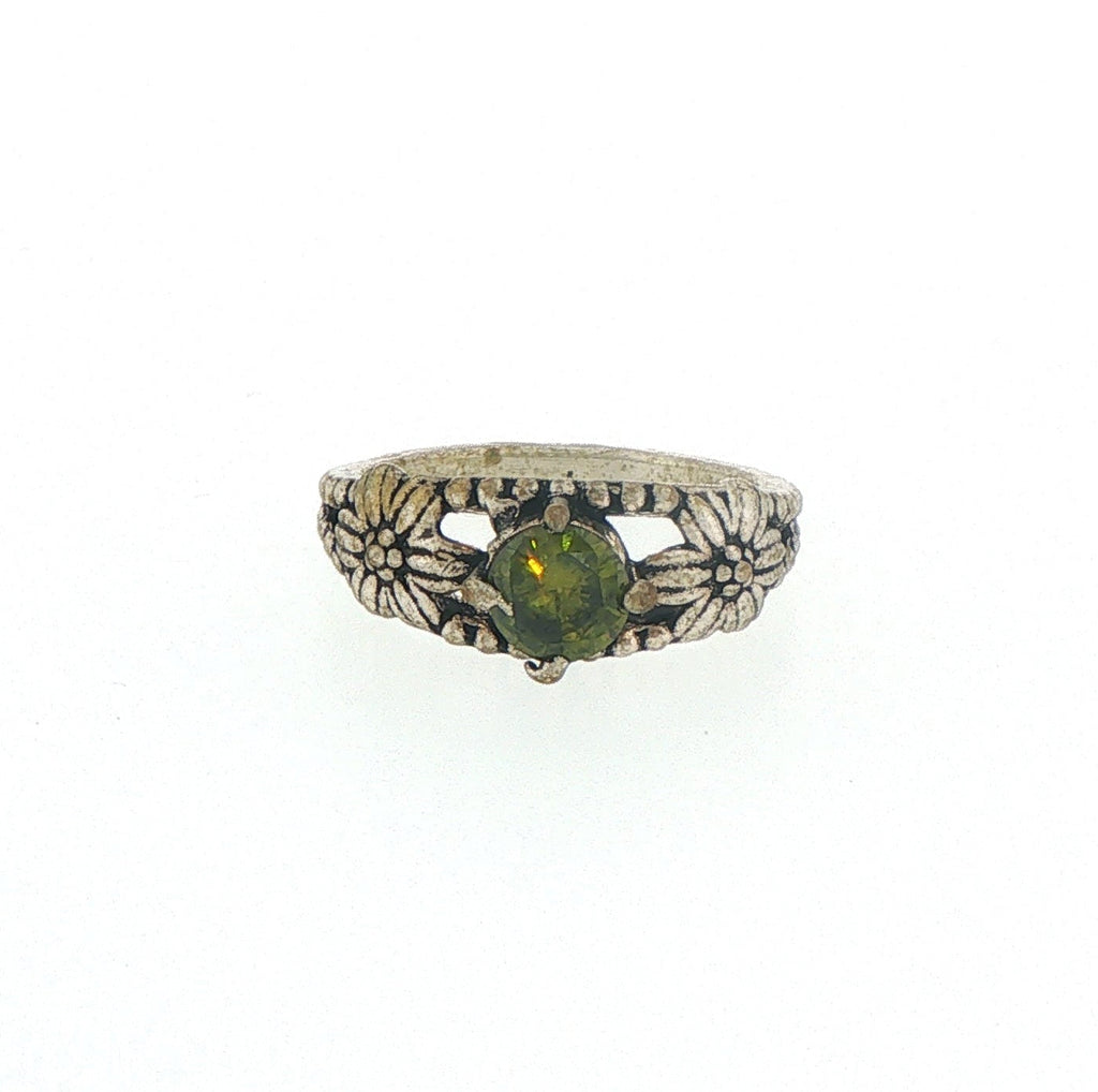 Antiqued Silver Floral Peridot Ring
