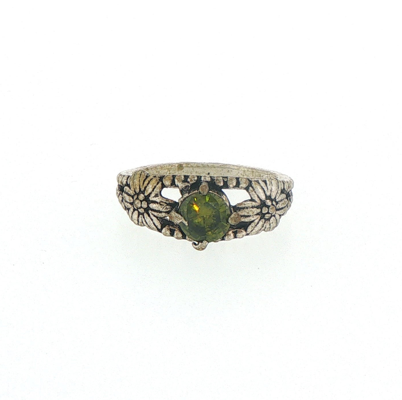 Antiqued Silver Floral Peridot Ring