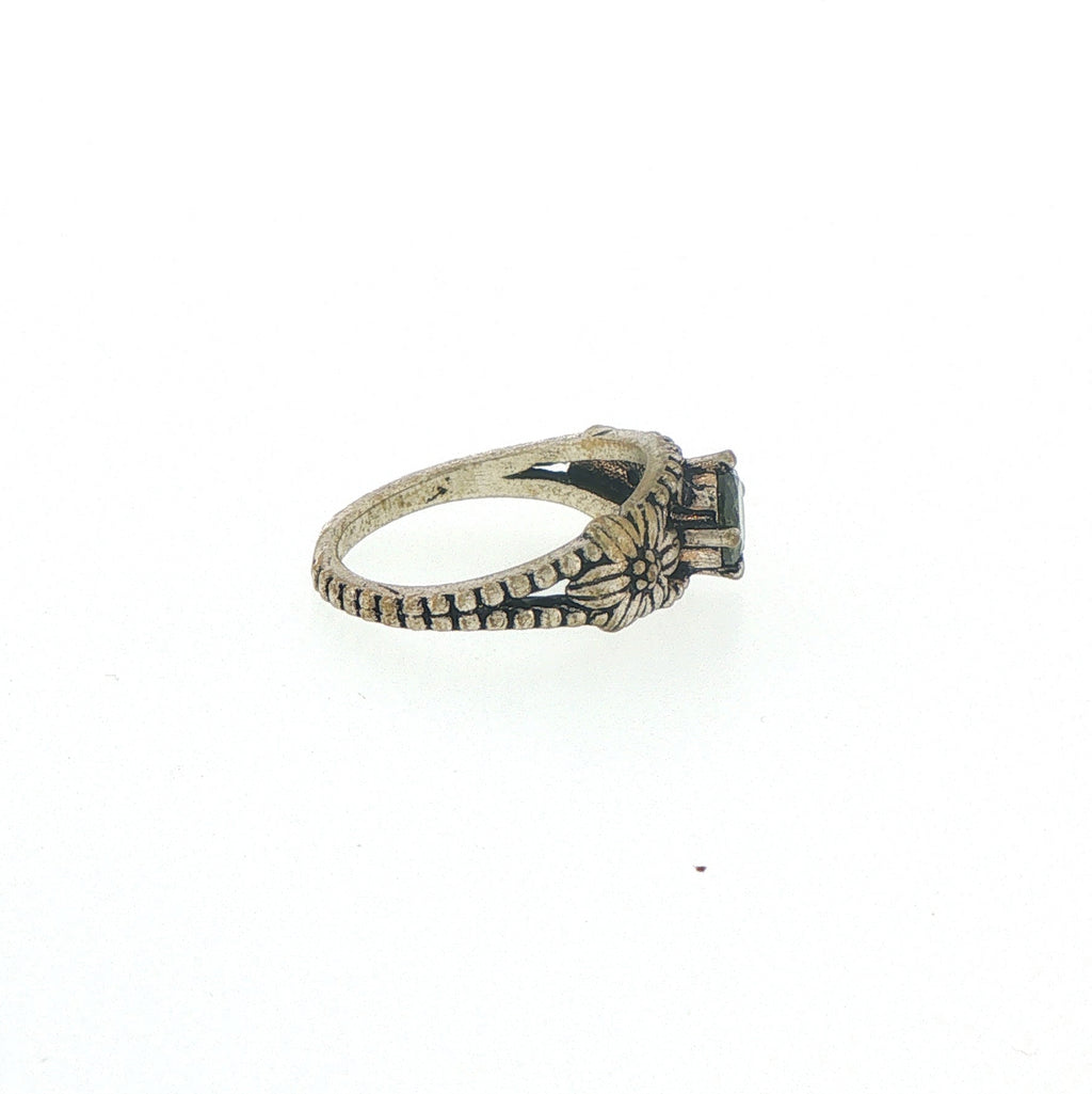 Antiqued Silver Floral Peridot Ring