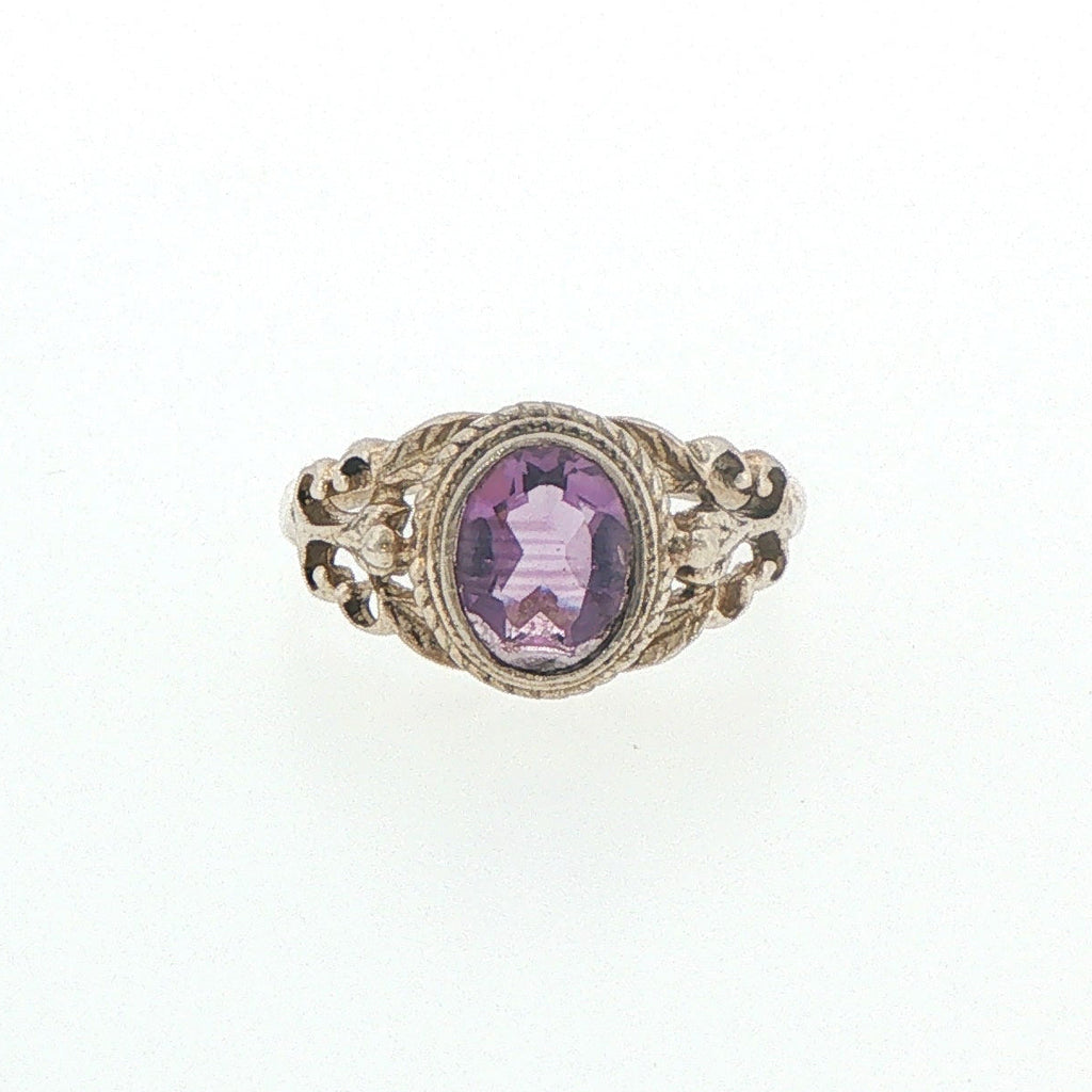 Ornate Filigree Amethyst Solitaire Ring in Silver