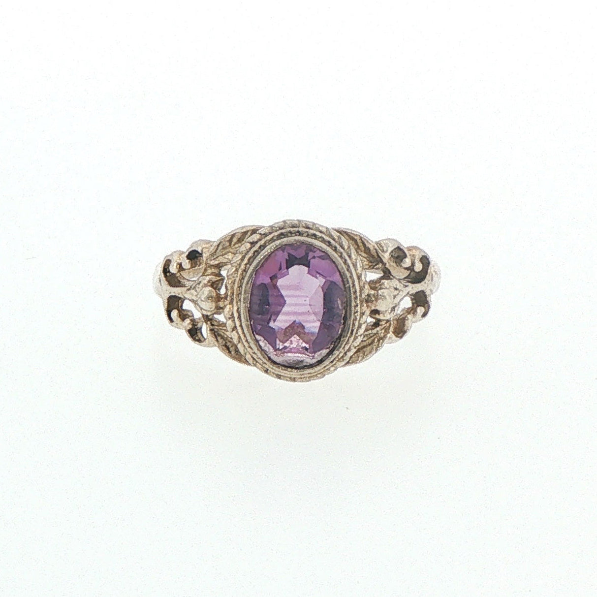 Ornate Filigree Amethyst Solitaire Ring in Silver