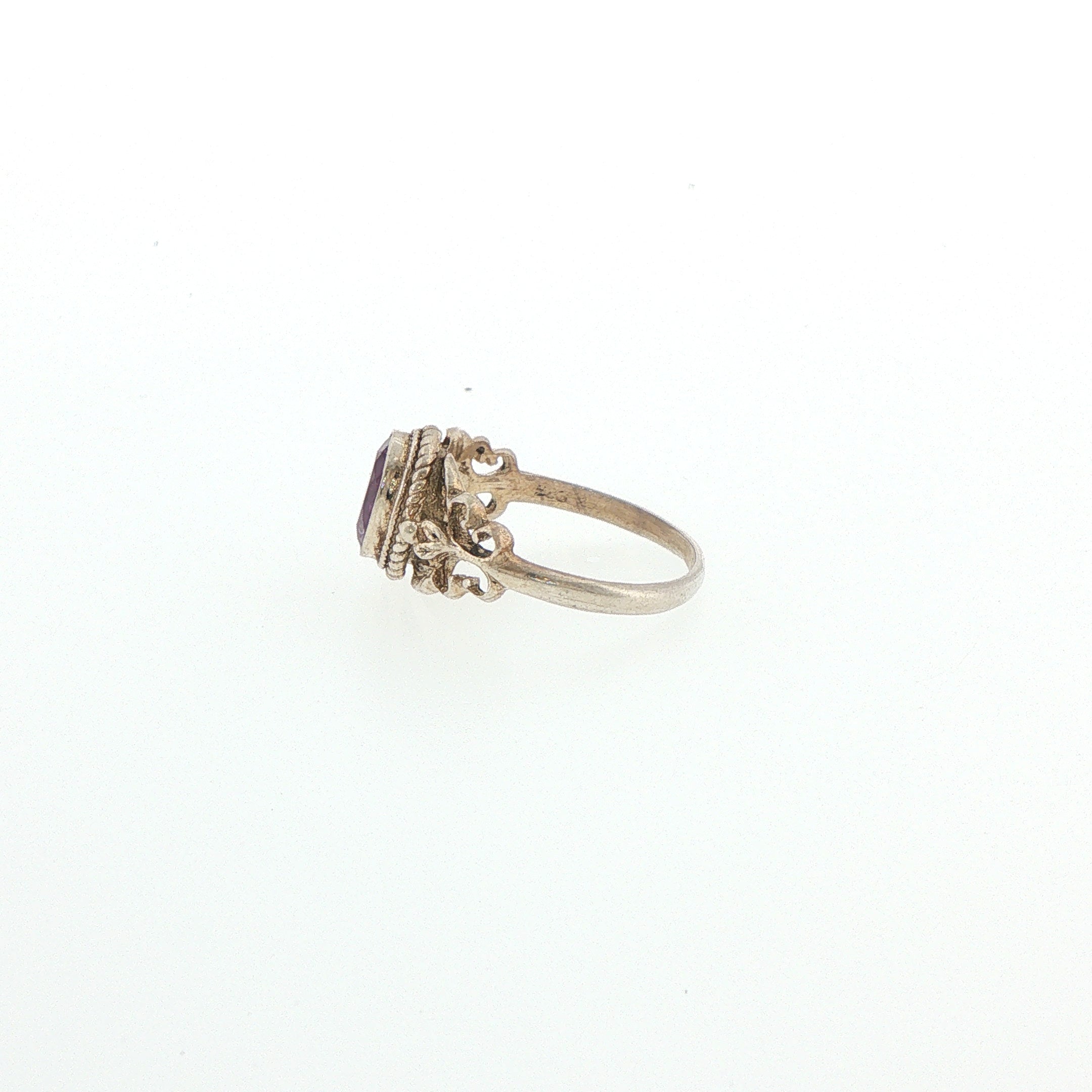 Ornate Filigree Amethyst Solitaire Ring in Silver