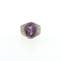 Engraved Silver Signet Ring with Oval Amethyst
