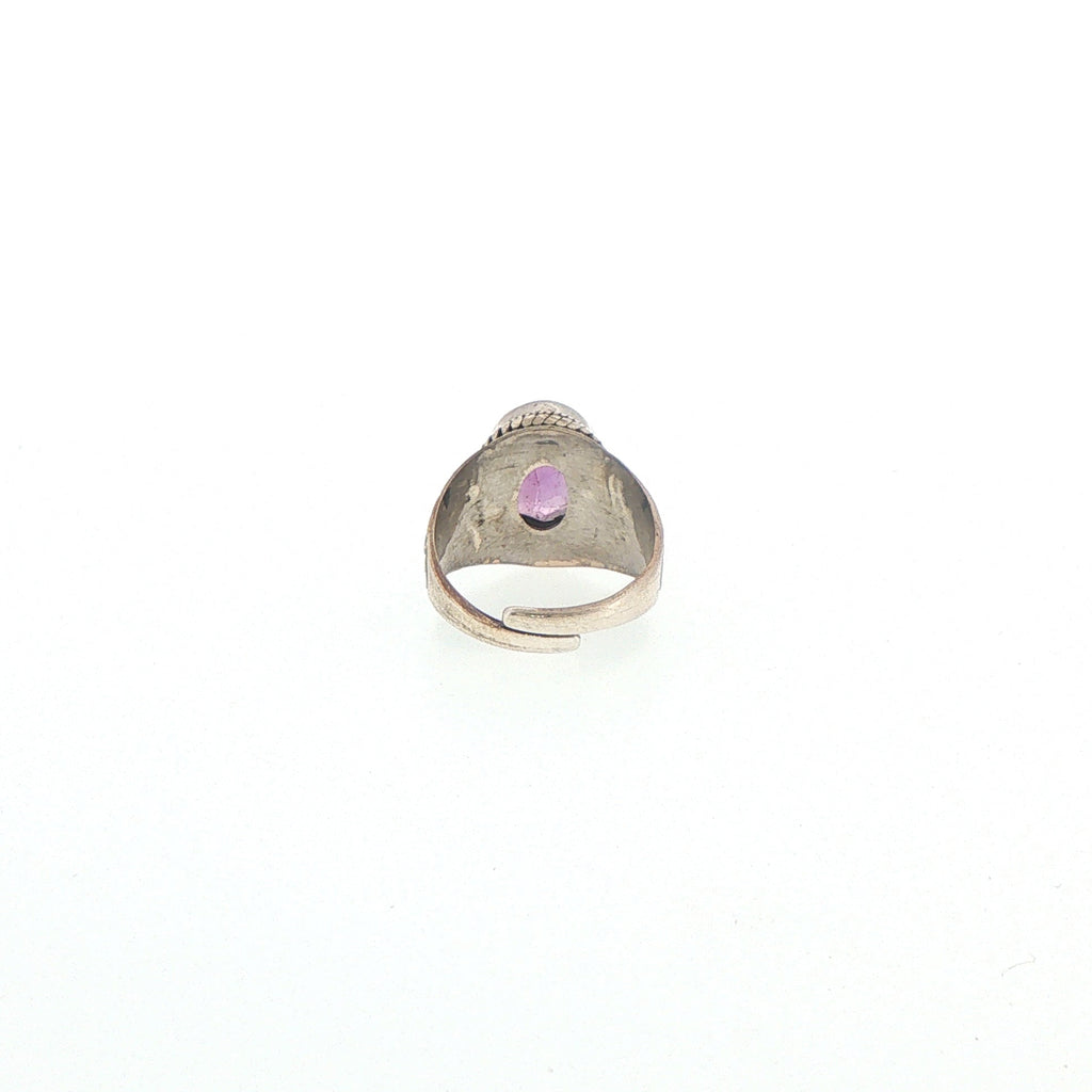 Engraved Silver Signet Ring with Oval Amethyst