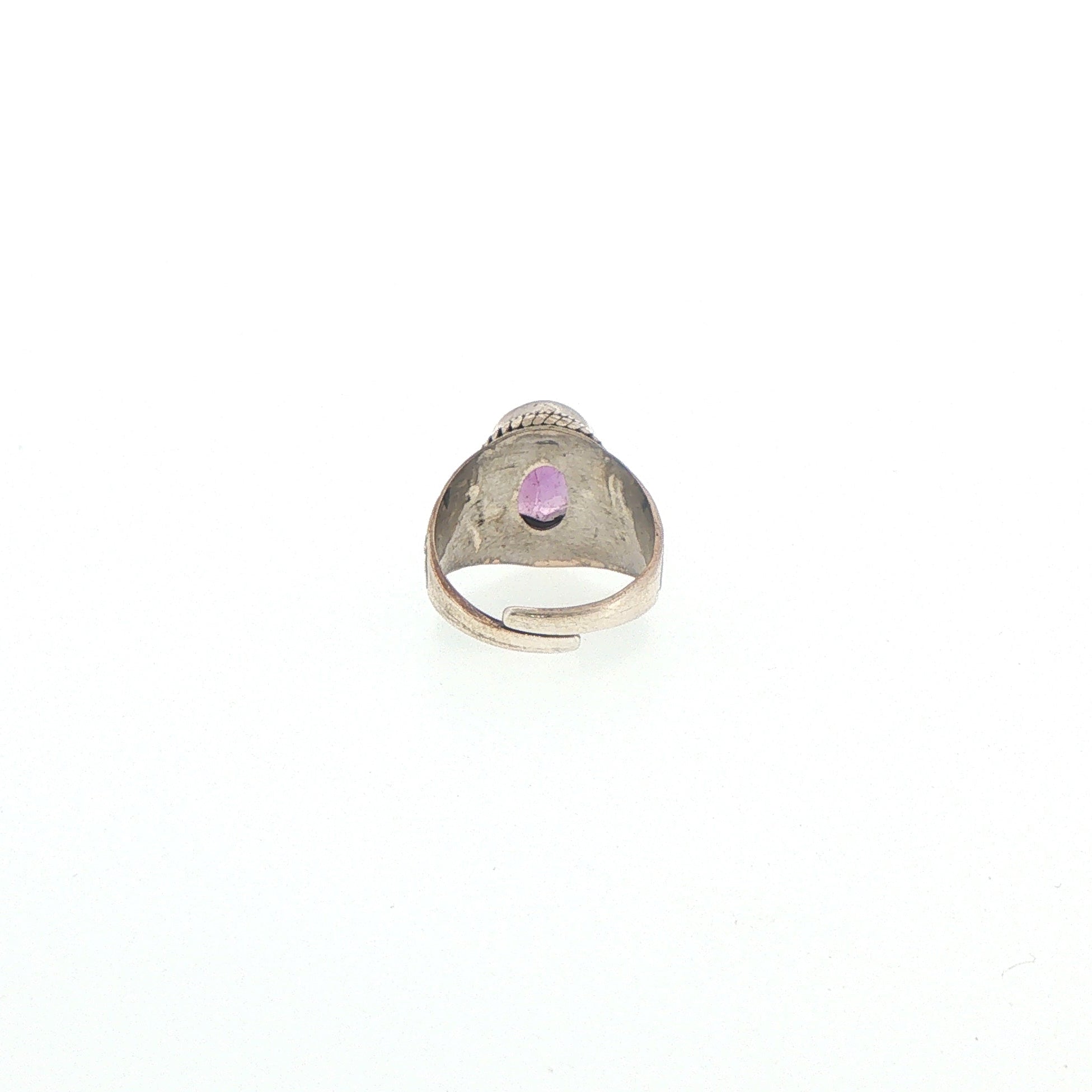 Engraved Silver Signet Ring with Oval Amethyst