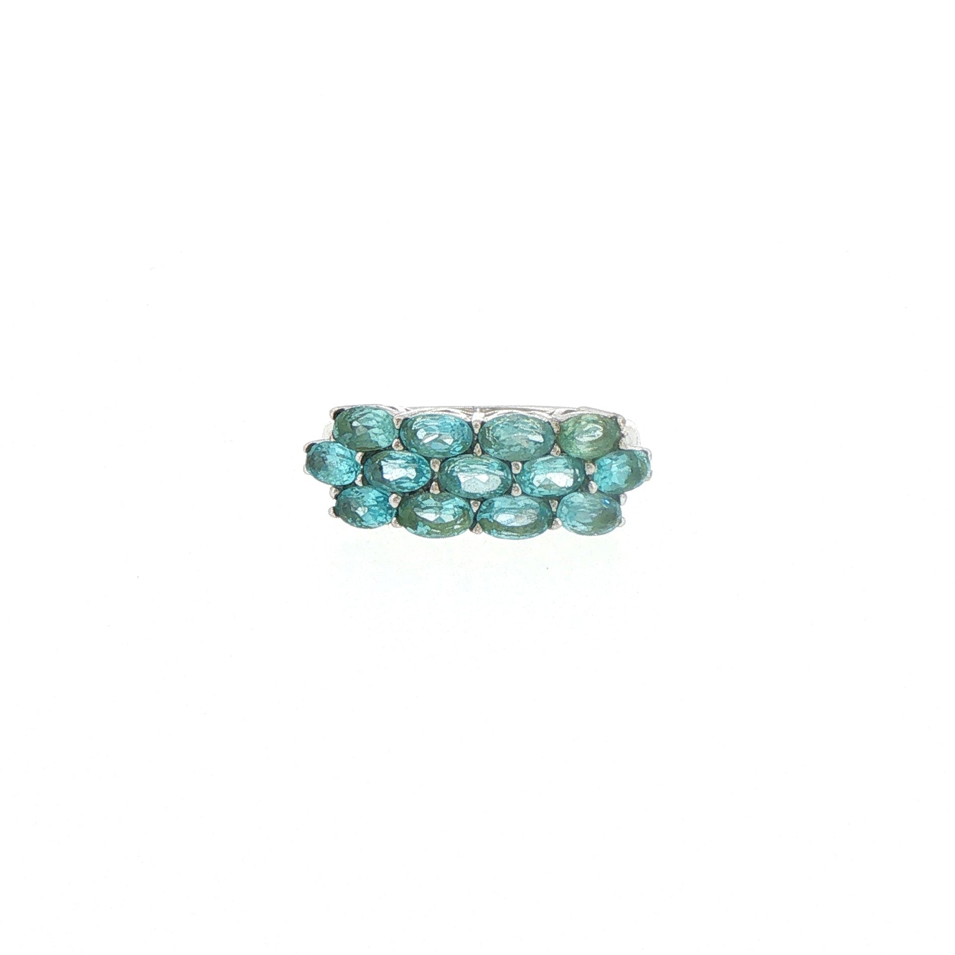 Multistone Apatite Cluster Ring in Silver