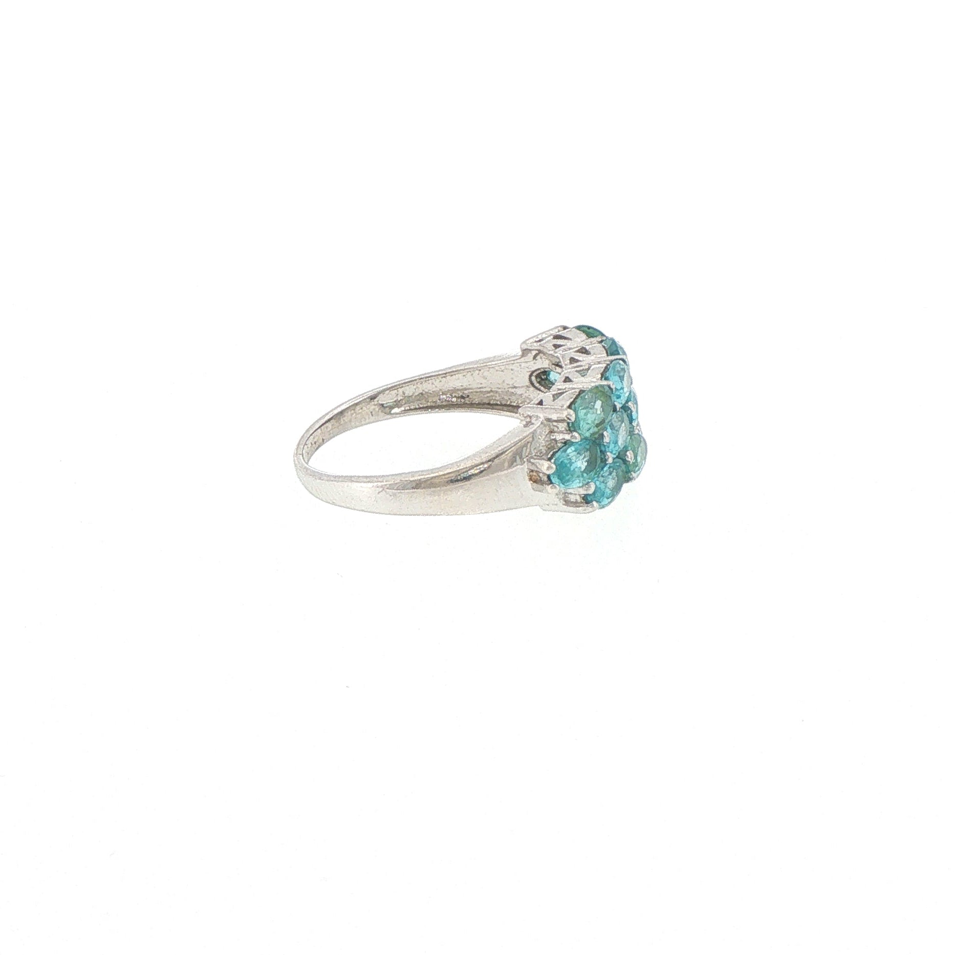 Multistone Apatite Cluster Ring in Silver