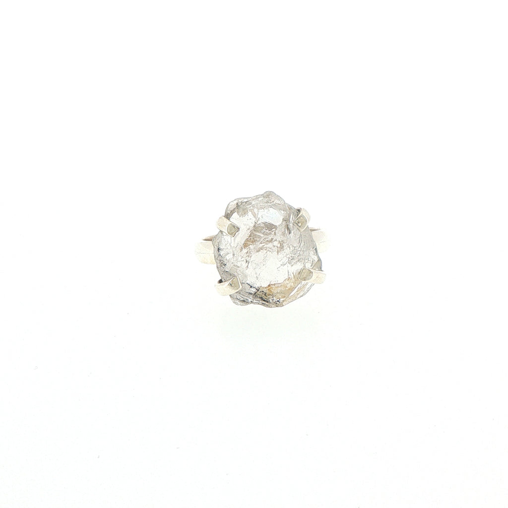 Silver Rough Herkimer Diamond Solitaire Ring