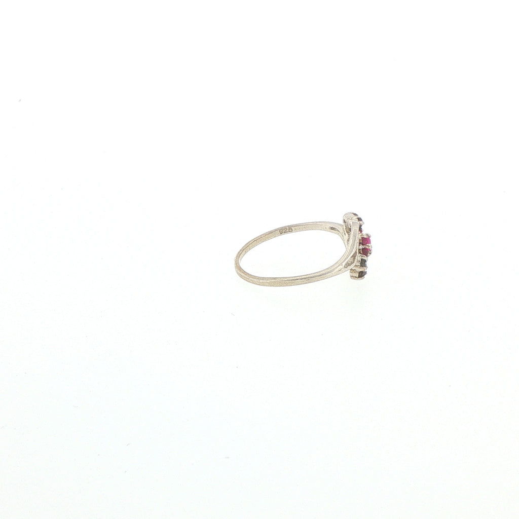 Floral Ruby Multistone Bypass Ring in Silver