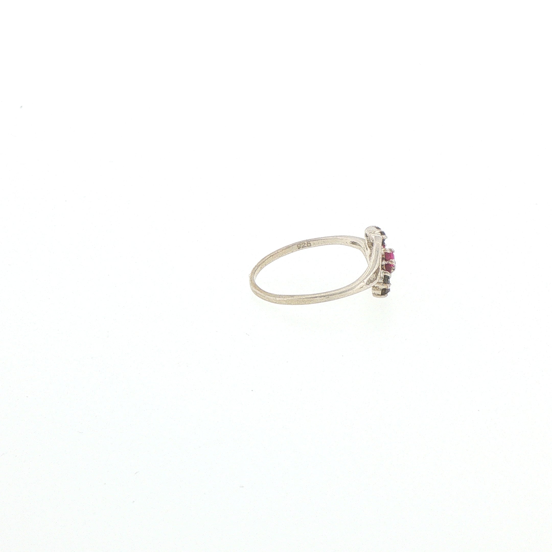 Floral Ruby Multistone Bypass Ring in Silver