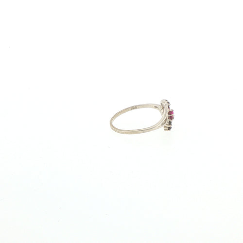Floral Ruby Multistone Bypass Ring in Silver