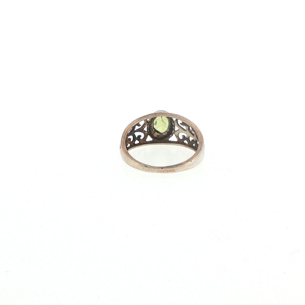 Vintage-Style Silver Peridot Scrollwork Solitaire Ring