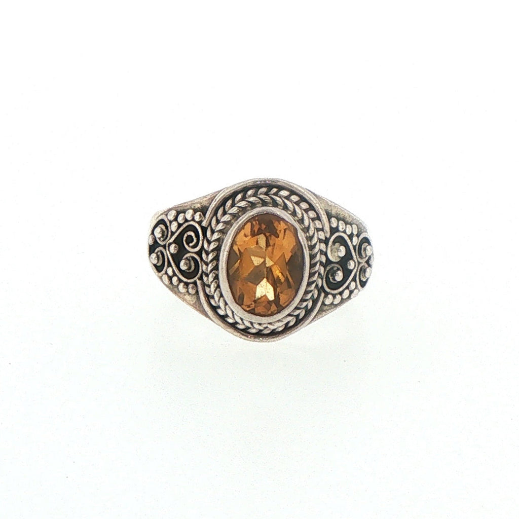 Oval Citrine Filigree Solitaire Ring in Silver