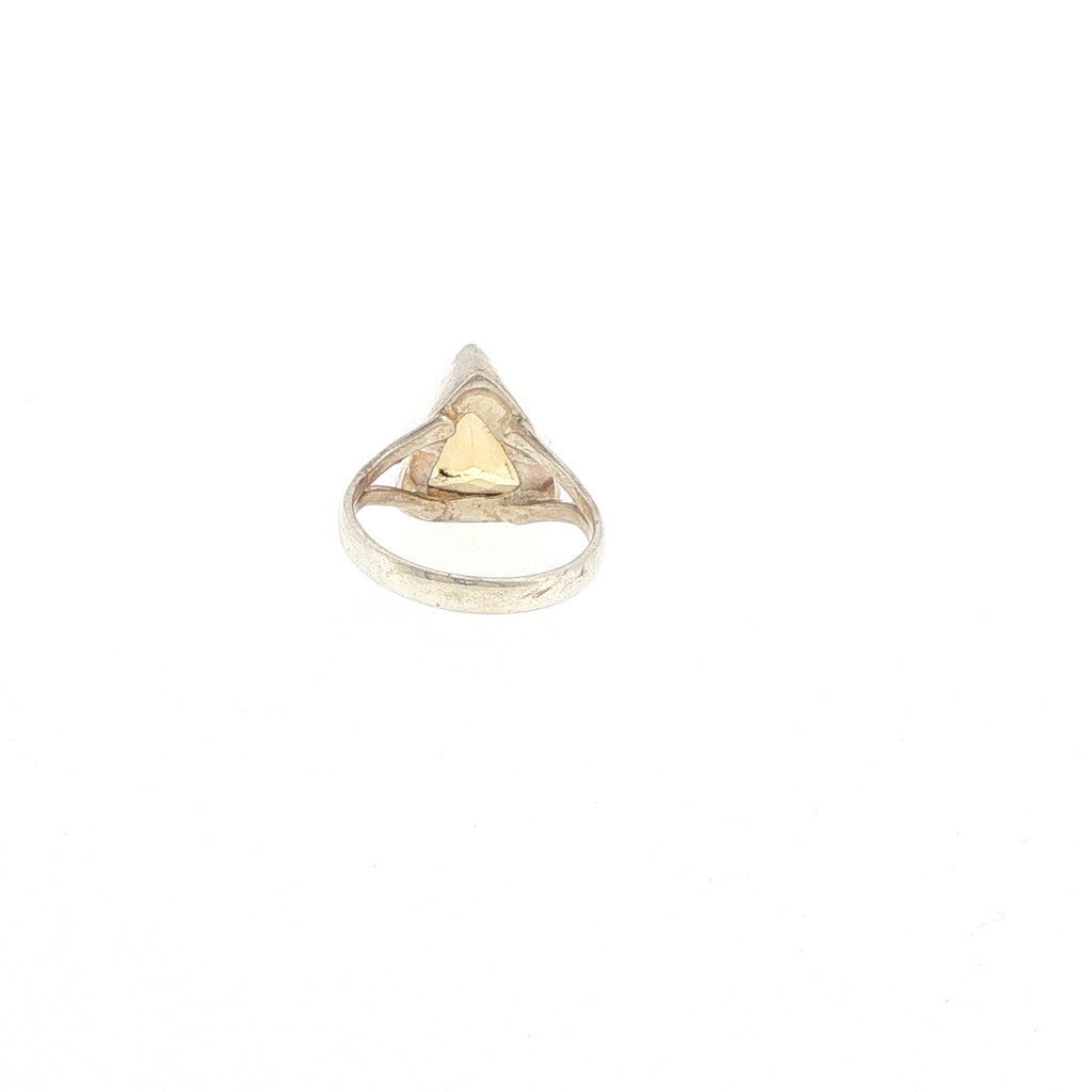 Trillion Cut Citrine Split Shank Solitaire Ring in Silver